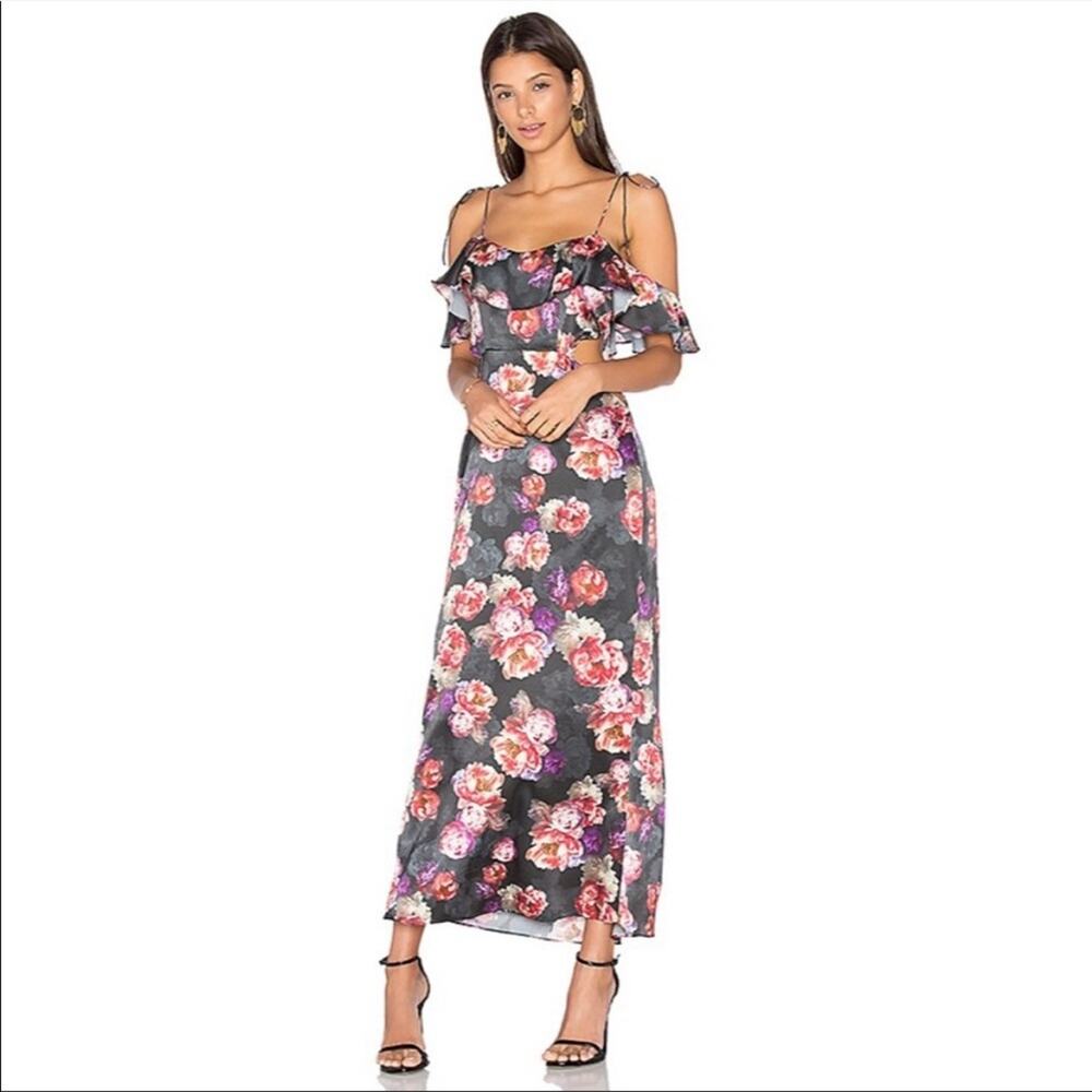 LPA black floral dress silky fall wedding guest holiday party cocktail